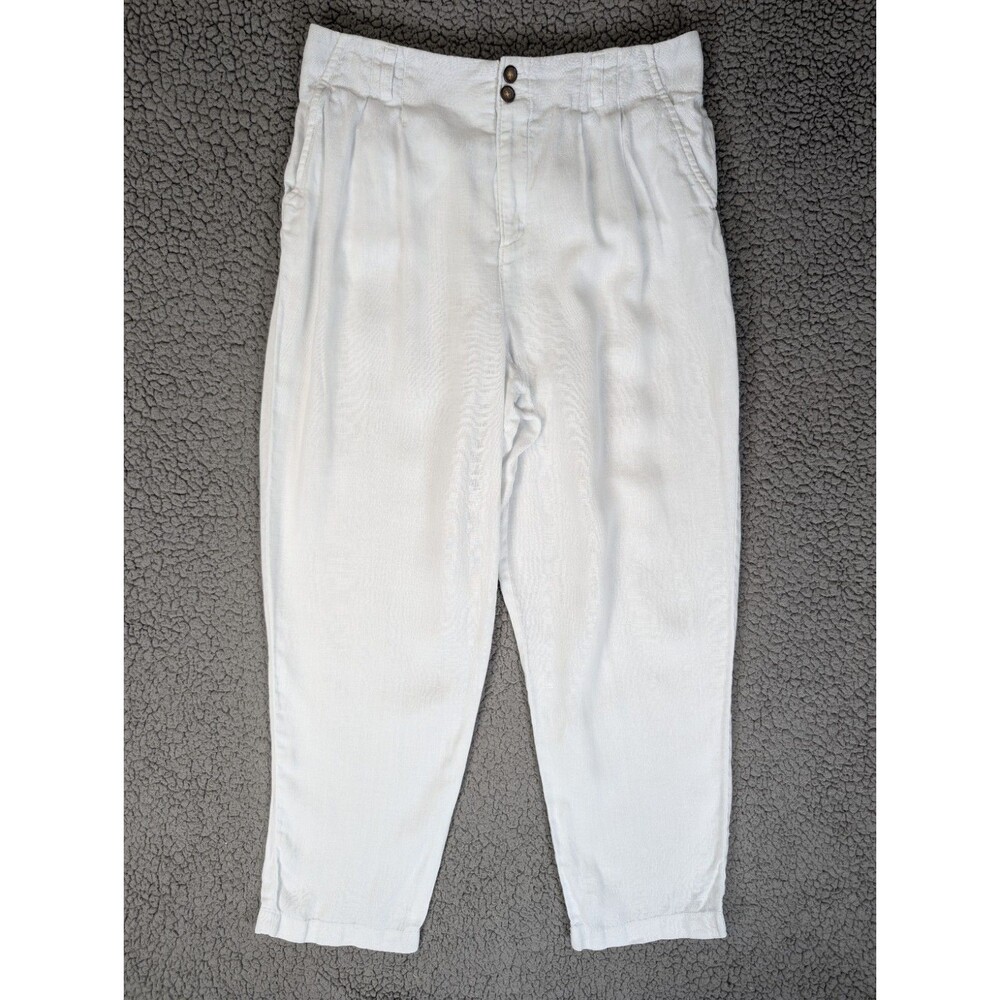 Garnet Hill Women's Pants White 100% Linen Straight-Leg Linen Trousers Size 12